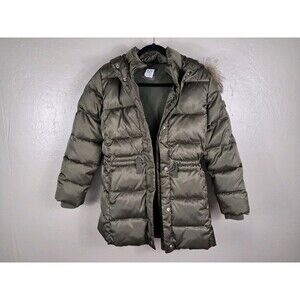 GAP KIDS Puffy Winter Jacket Size XXL Hood Removable Faux Fur Olive Green unisex